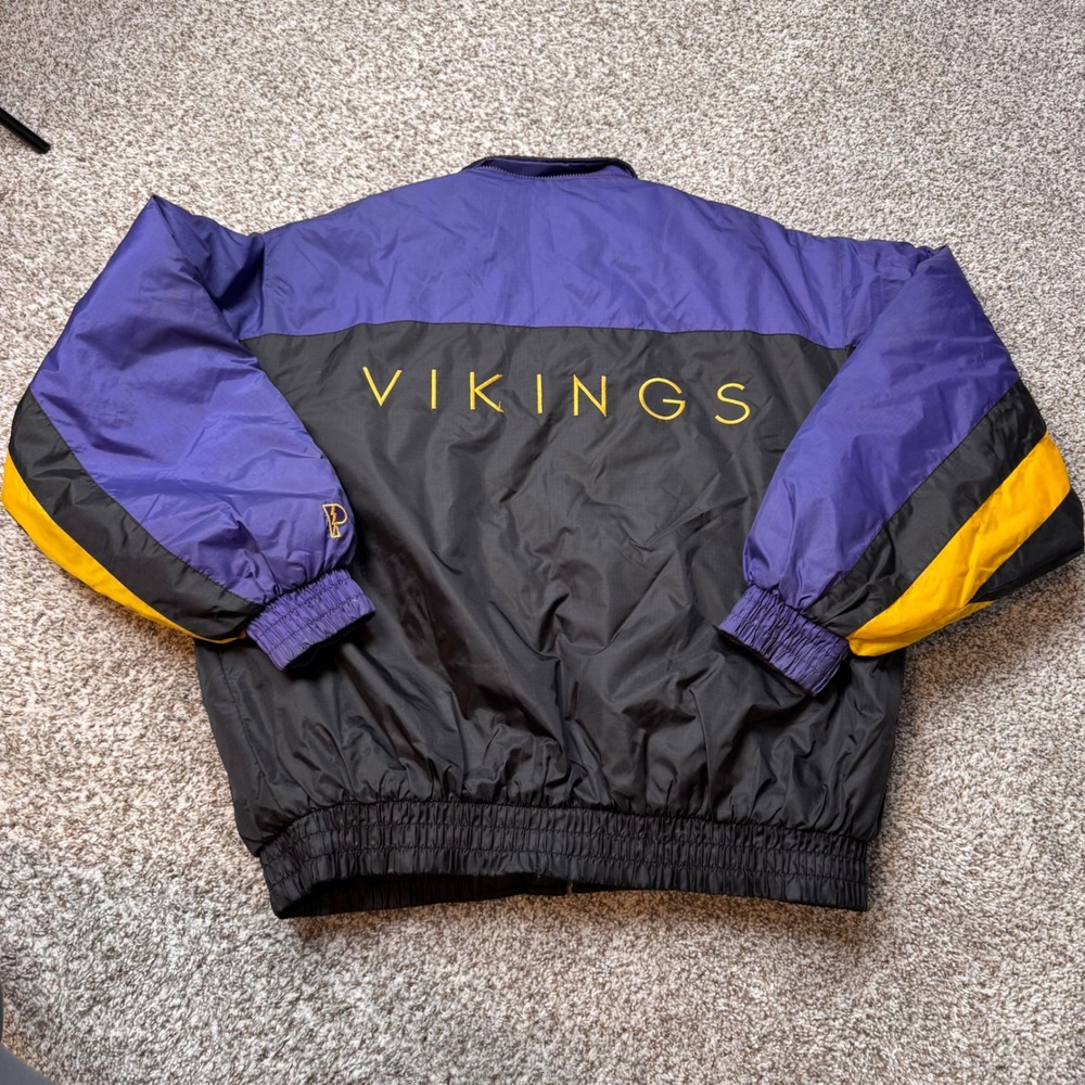 Vintage NFL Minnesota Vikings Purple Black Gold‎ Bomber Jacket Men's XL Made USA - Picture 4 of 10